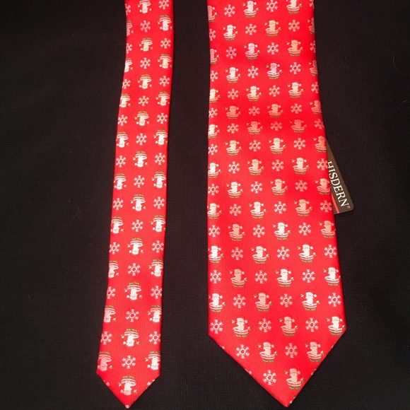 Hisdern Necktie Red With Santa Snowflake Holiday - Picture 2 of 6